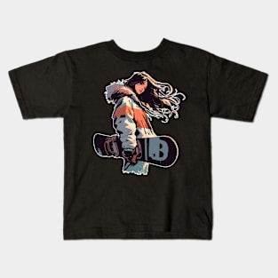 Anime girl snowboarder Kids T-Shirt